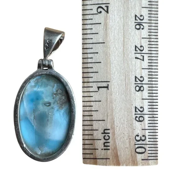 Caribbean Larimar Solid 925 Sterling Silver Pendant - Picture 3 of 3